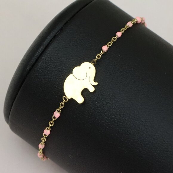Cute Elephant Charm Yellow Bracelet with Pink Beads, XPBL0625 - Picture 1 of 11